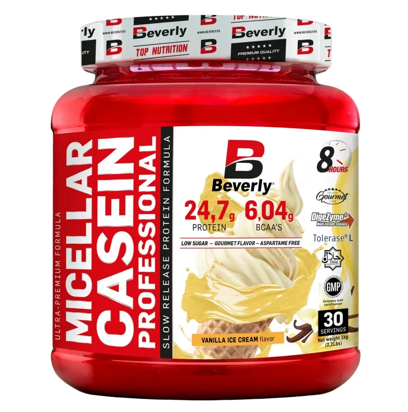 Beverly Nutrition Cassein Professional 1kg | Caseina Micelar Lacprodan® + Glutamina Kyowa® | Proteina Notturna a Rilascio Lento