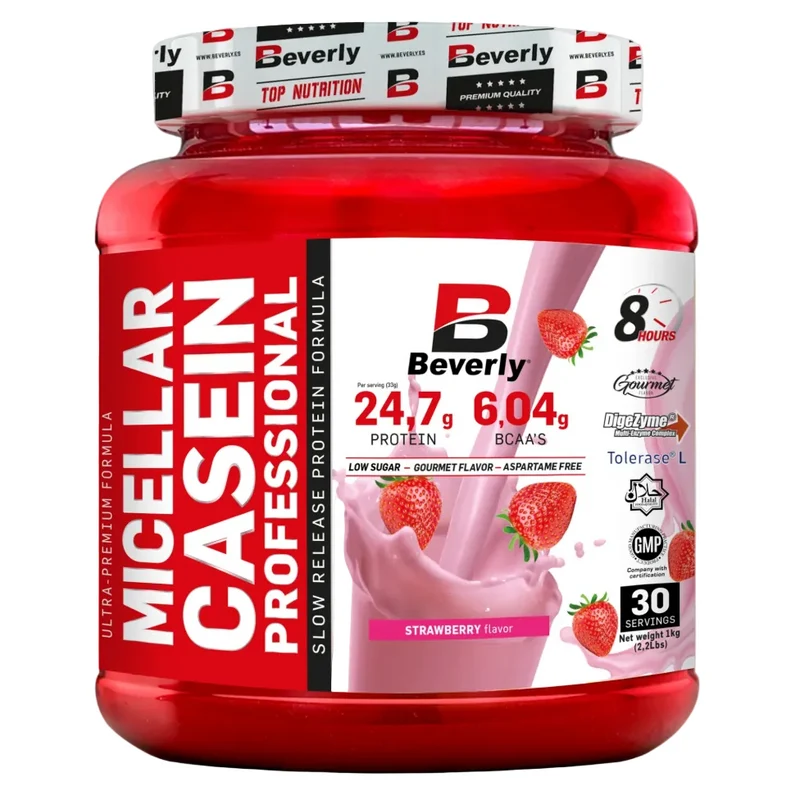 Beverly Nutrition Cassein Professional 1kg | Caseina Micelar Lacprodan® + Glutamina Kyowa® | Proteina Notturna a Rilascio Lento