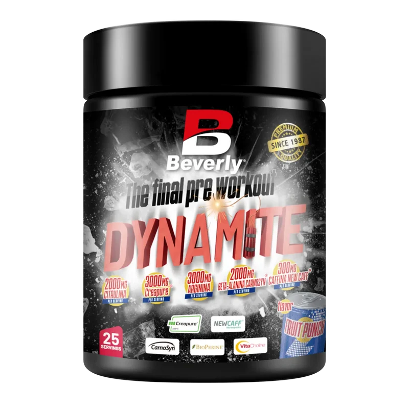 Beverly Nutrition DYNAMITE – Pre-Workout Esplosivo con Beta-Alanina | 375 g – 25 Dosi | Gusto Fruit Punch
