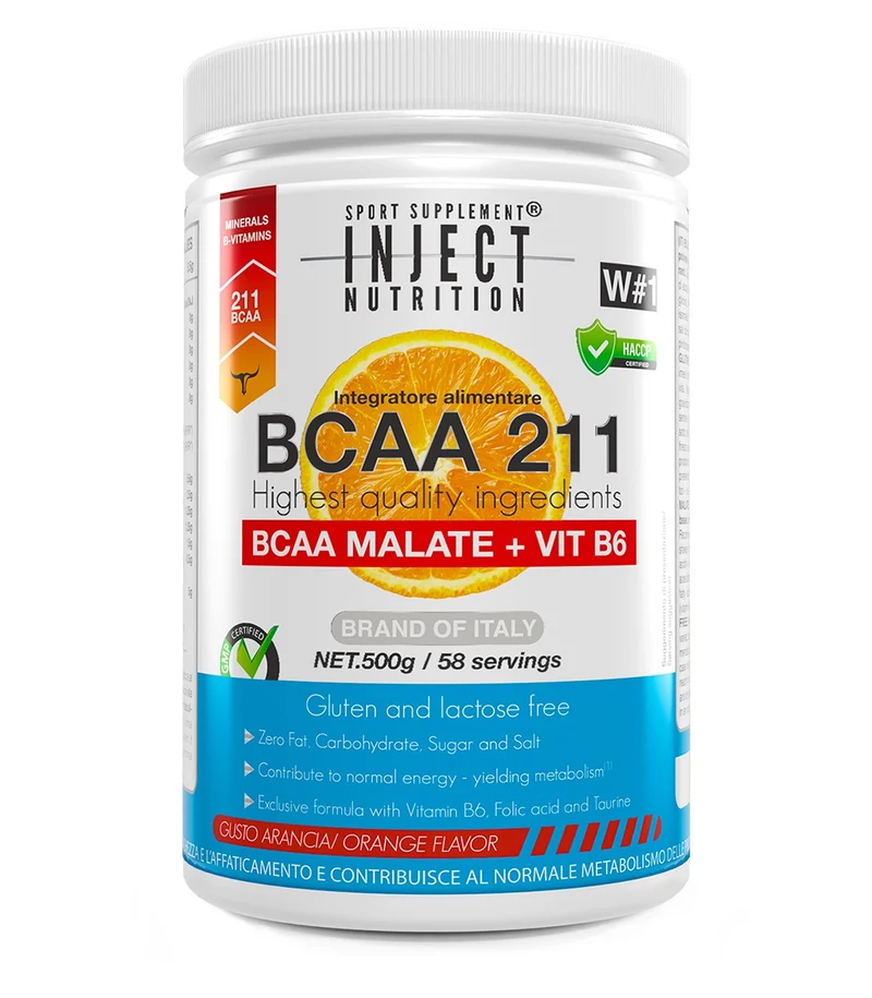 BCAA 2:1:1 MALATE 500gr | aminoacidi per recupero muscolare e sintesi proteica | Inject Nutrition