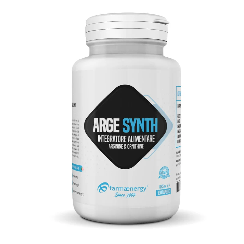 Arge Synth 150 Compresse | L-Arginina 3,12g + L-Ornitina | NO Pump + GH Naturale + Anti-Fatica | Purezza Farmaceutica | Farmaenergy