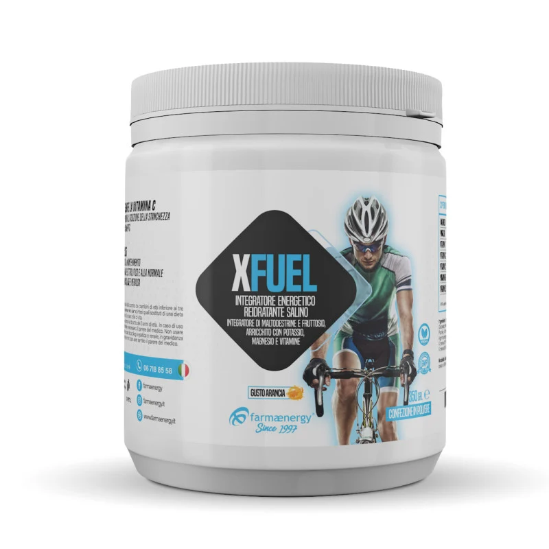 X-Fuel 500g | Bevanda Isotonica Energetica | Maltodestrine + Sali Minerali + 6 Vitamine | Arancia Rossa | Farmaenergy