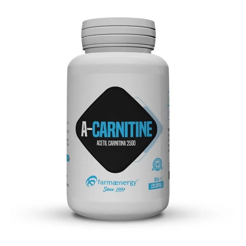 A-Carnitine 120 Compresse | 750mg Acetil-L-Carnitina | Brucia Grassi + Energia Mitocondriale + Cognitivo | Farmaenergy