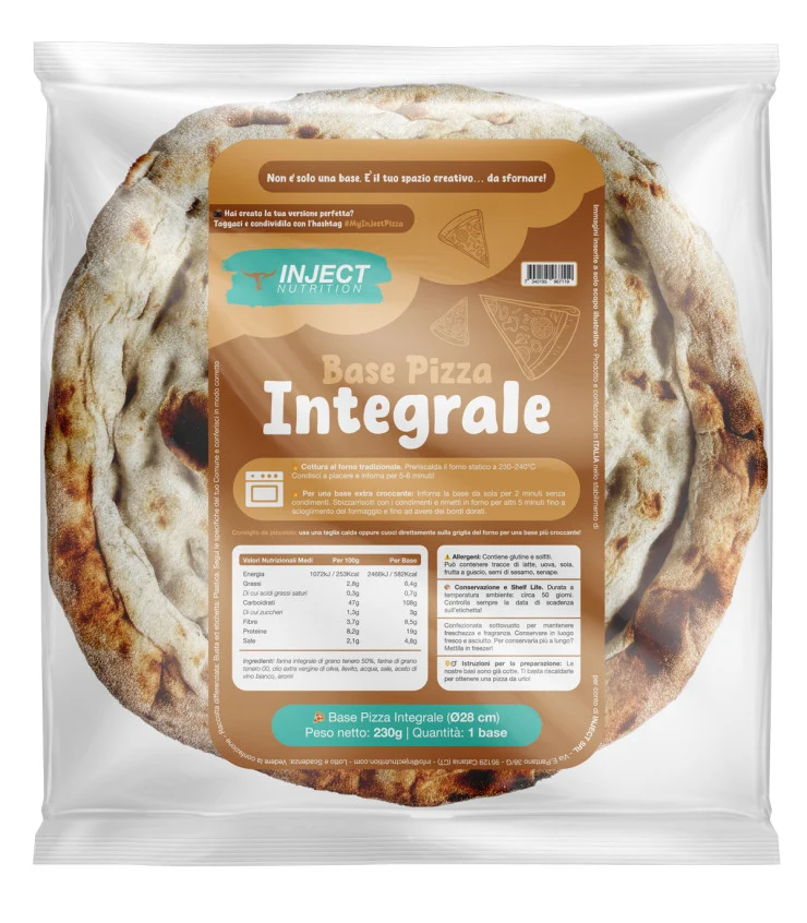 Base Pizza Integrale 230g | Farina Integrale 50% | Senza Conservanti | Diametro 28cm | INJECT Nutrition