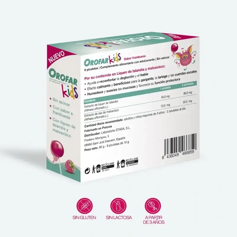 Orofar Kids Sugar Free Raspberry Throat Itch Lollipops , 2x8 lollipops