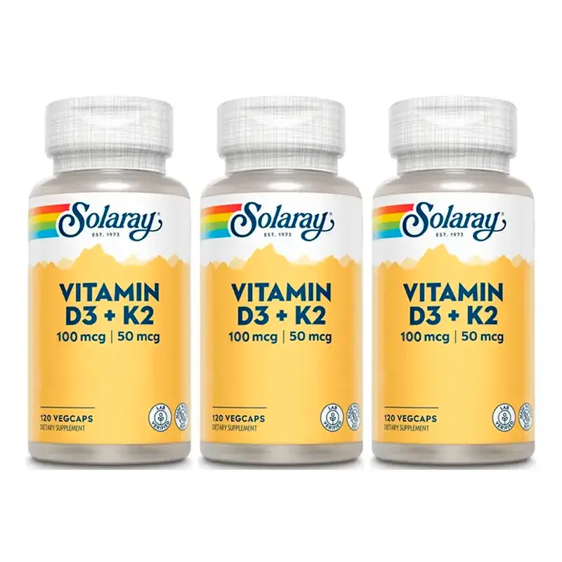Solaray Vitamin D3 & K2 (Mk7) Pack 3 x 120 Capsules